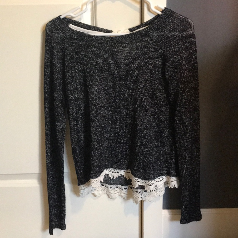 Lace trimmed black sweater